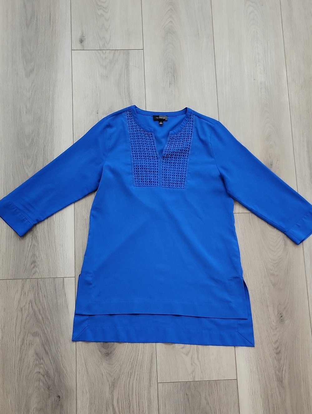 The Limited Cobalt Blue Split-Hem Tunic with Crochet Yoke